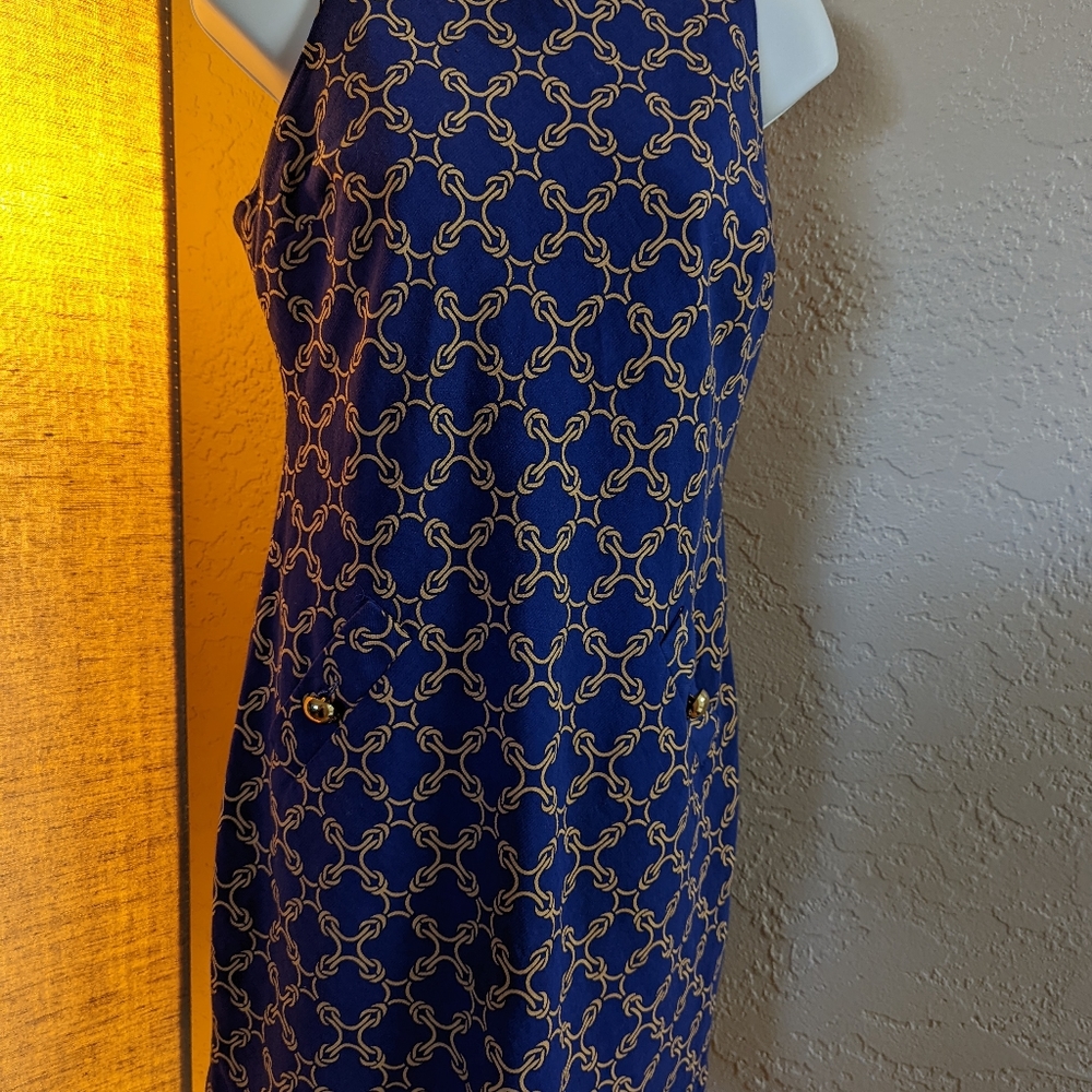 Britt Ryan Size 6 Sheath Dress 100% Cotton Blue And Gold. 2 pockets in the front